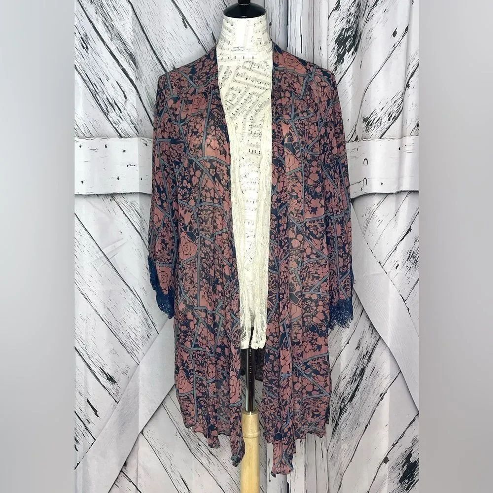 Anthropologie Ryu Kimono Cardigan Sheer  Lace Boho M